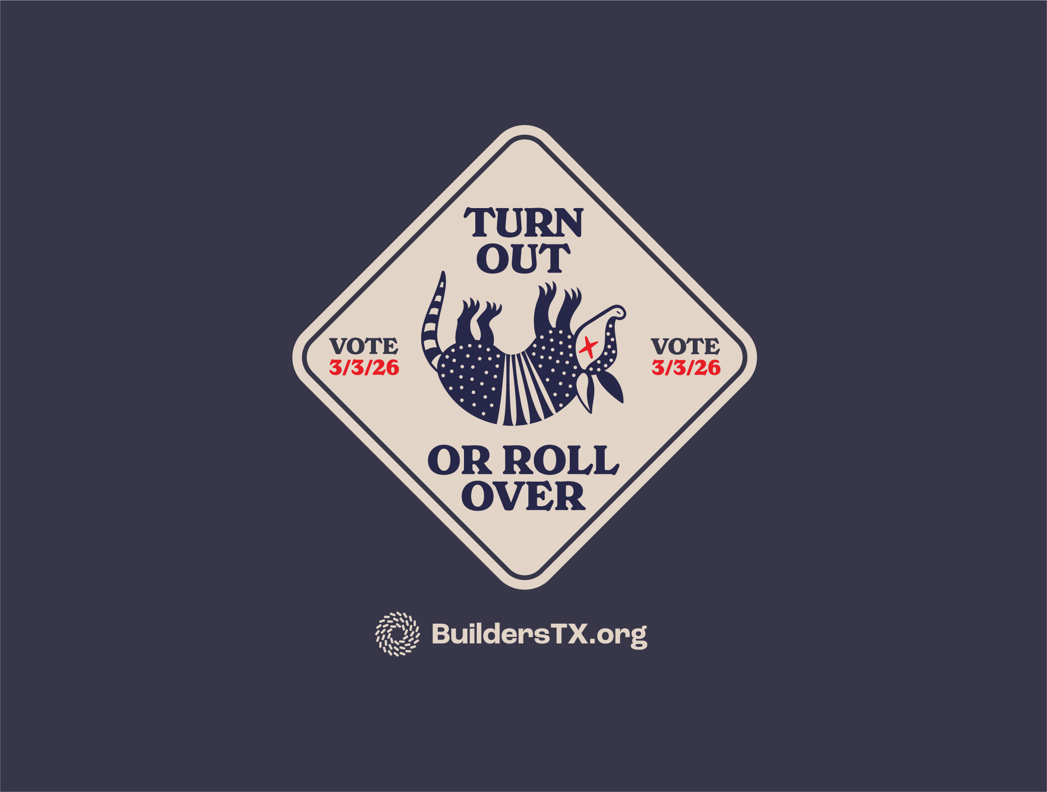 An icon of an armadillo rolling over with the phrase Turn Out or Roll Over listed below